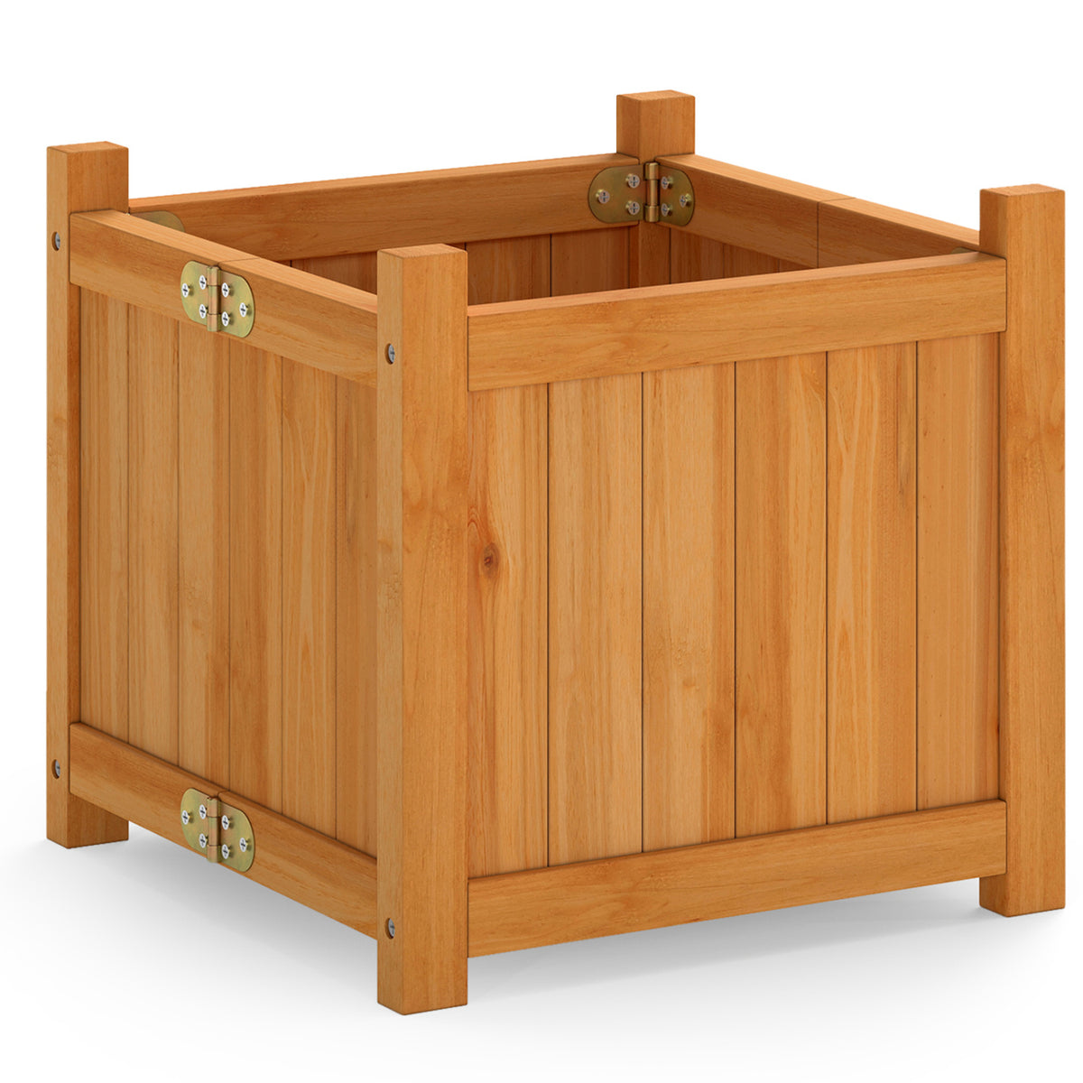 Folding Square Fir Wood Raised Garden Bed with Removable Bottom-Brown