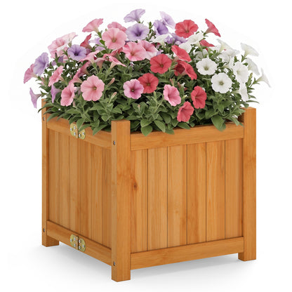 Folding Square Fir Wood Raised Garden Bed with Removable Bottom-Brown