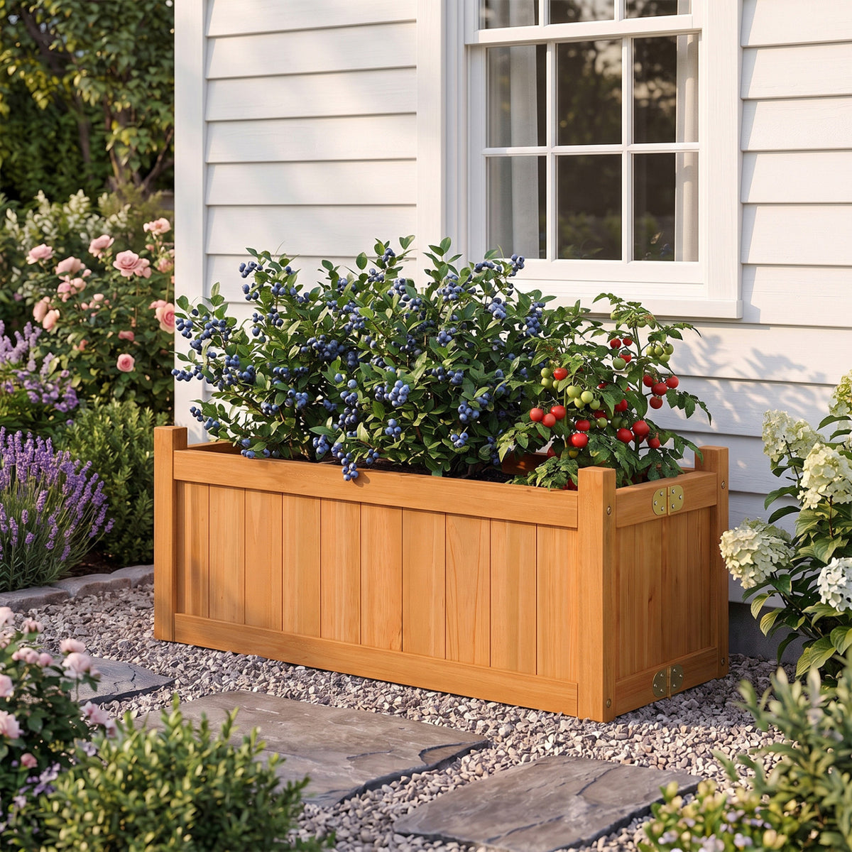 Folding Wooden Raised Garden Bed with Removable Bottom-Orange
