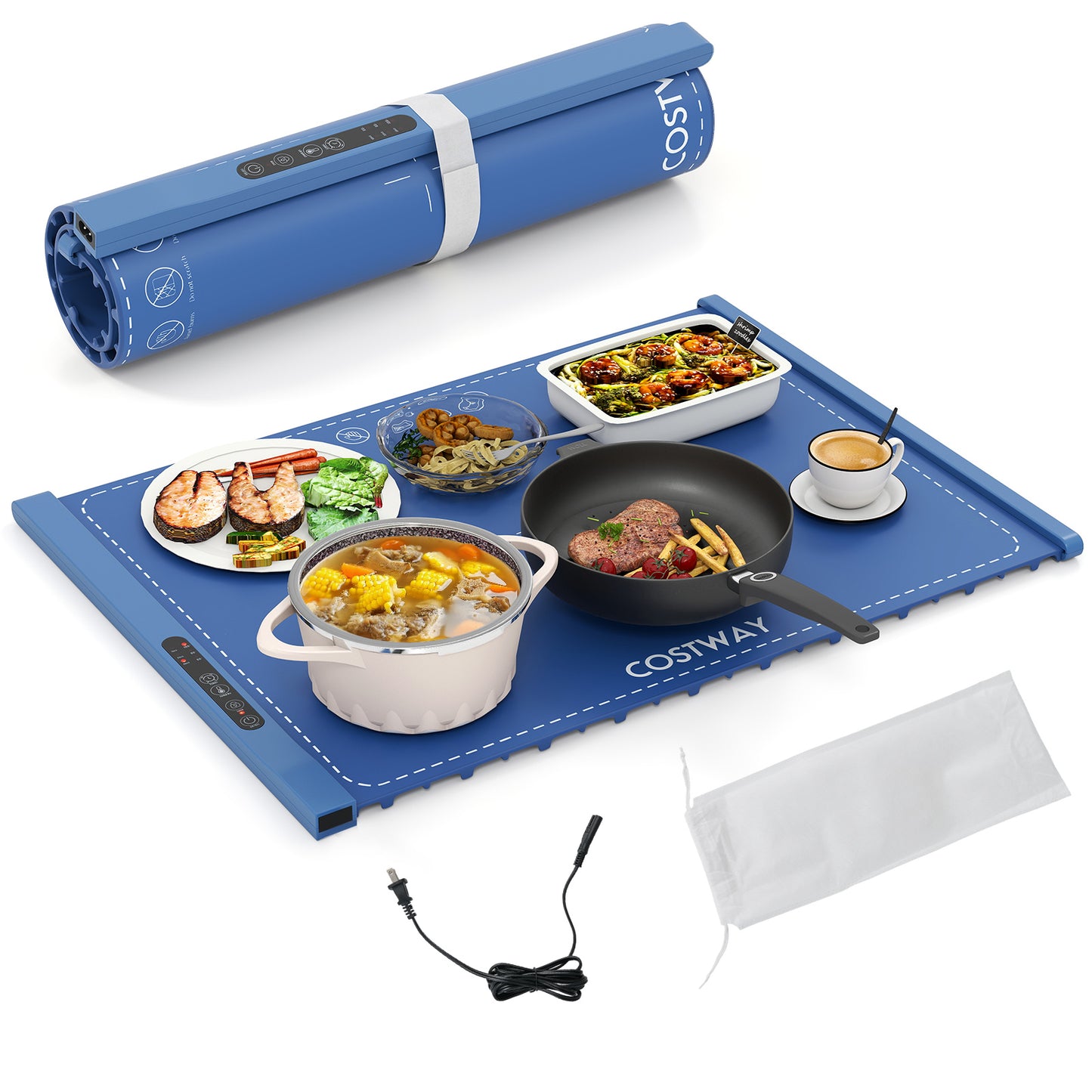 Food Warming Mat Rollable and Portable Electric Warming Tray with Fasting Heating-Beige