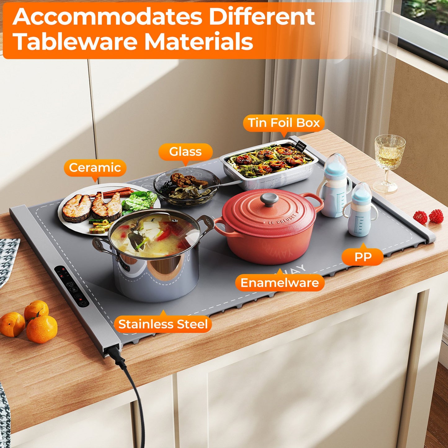 Food Warming Mat Rollable and Portable Electric Warming Tray with Fasting Heating-Beige