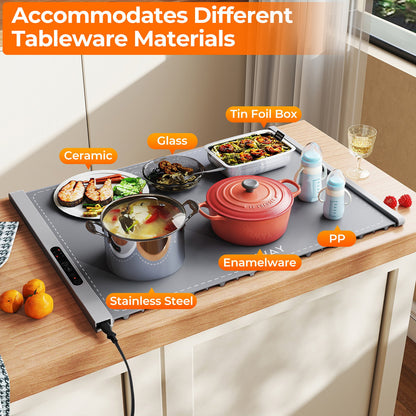Food Warming Mat Rollable and Portable Electric Warming Tray with Fasting Heating-Beige
