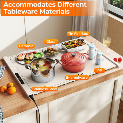 Food Warming Mat Rollable and Portable Electric Warming Tray with Fasting Heating-Beige