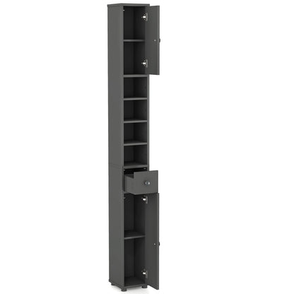 Freestanding Slim Bathroom Cabinet with Drawer and Adjustable Shelves-Black