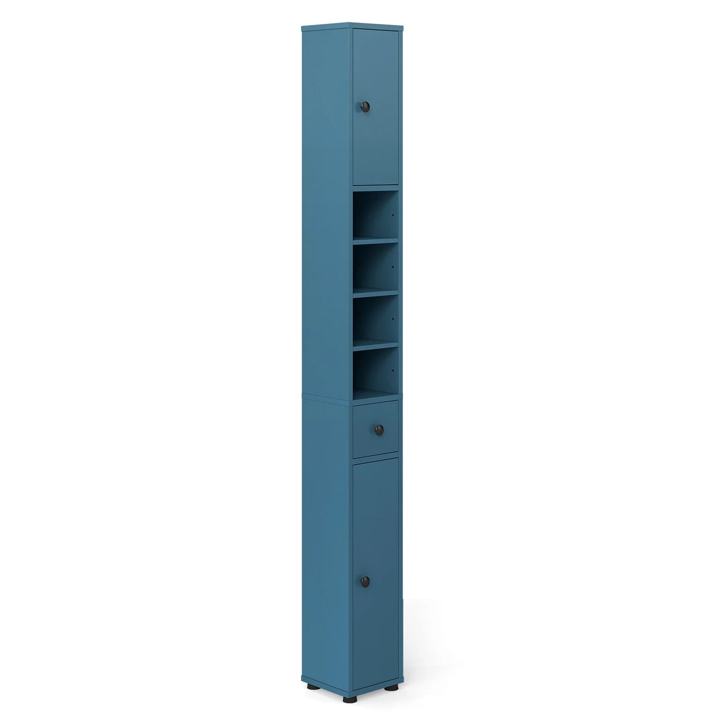 Freestanding Slim Bathroom Cabinet with Drawer and Adjustable Shelves-Blue