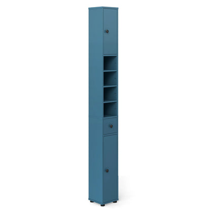 Freestanding Slim Bathroom Cabinet with Drawer and Adjustable Shelves-Blue