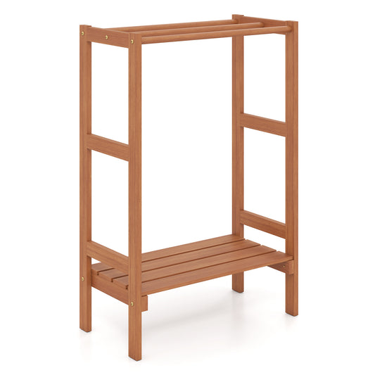 Freestanding towel rack with three hanging bars and bottom shelf for bathroom or laundry, by Direct by Wilsons Home Store.