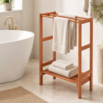 Freestanding Towel Rack with 3 Hanging Bars & Bottom Shelf for Bathroom Laundry