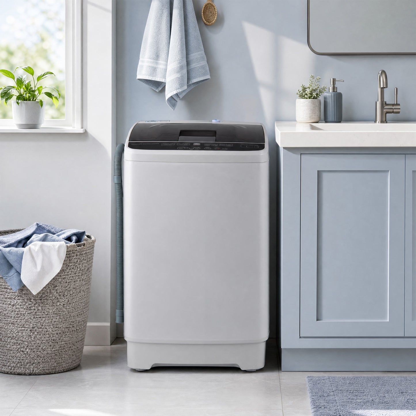 Full Automatic Washing Machine with 8 Preset Programs 6 Water Levels and Built-in Drain Pump-Gray