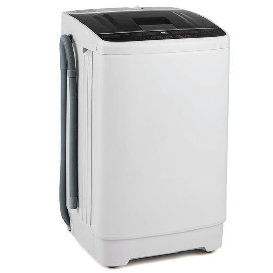 Gray full automatic washing machine with 8 preset programs, 6 water levels, and built-in drain pump from Wilsons Home Store.