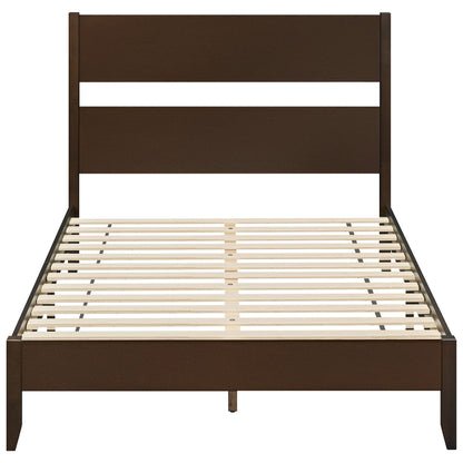 Full Bed Frame with Headboad and Solid Wood Legs 12 Slats-Warm Brown