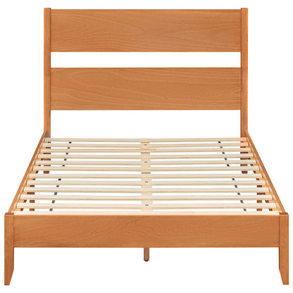Full Bed Frame with Headboad and Solid Wood Legs 12 Slats-Warm Brown
