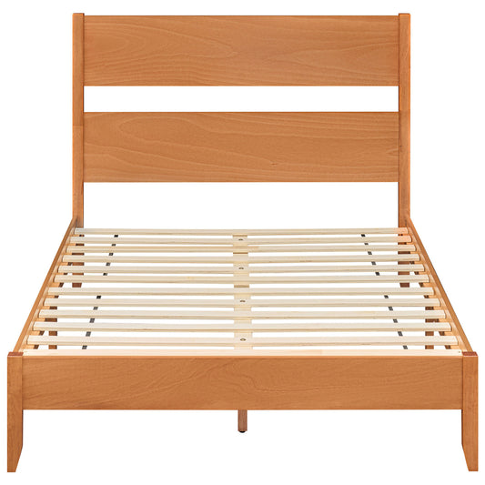 Full Bed Frame with Headboad and Solid Wood Legs 12 Slats-Warm Brown