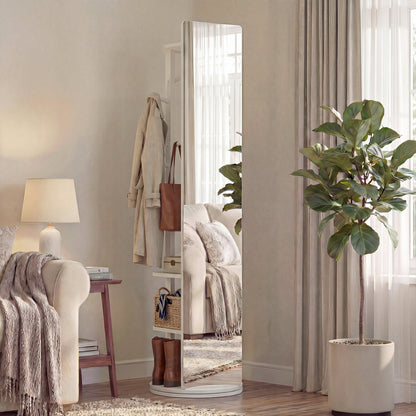 Full Length Mirror Coat Rack Swivel Floor Mirror for Bedroom-White