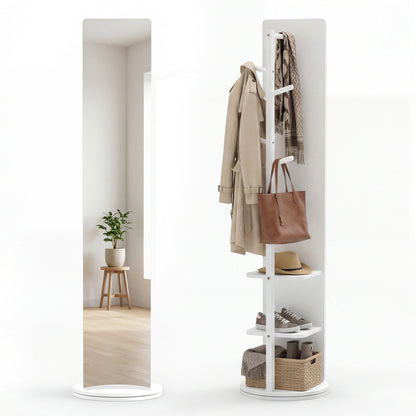 Full Length Mirror Coat Rack Swivel Floor Mirror for Bedroom-White