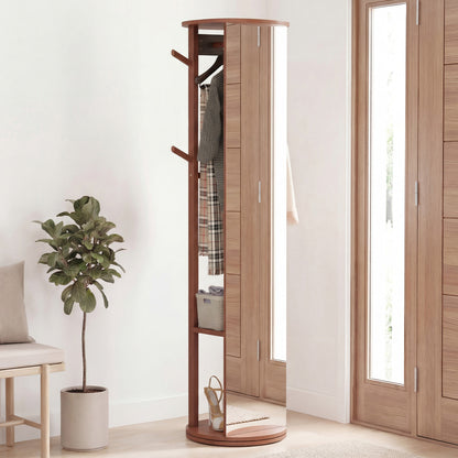Full Length Mirror Coat Rack Solid Wood Standing Mirror-Walnut