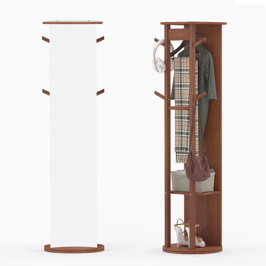 Full Length Mirror Coat Rack Solid Wood Standing Mirror-Walnut