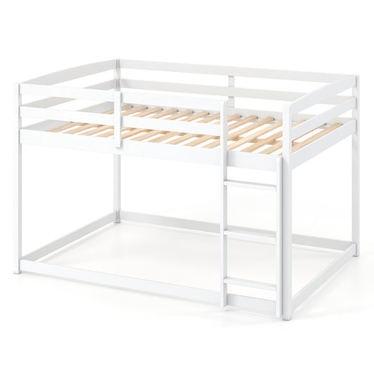 White full-over-full wooden bunk bed with integrated ladder and safety guardrails, ideal for bedroom furniture.