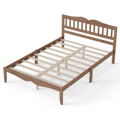 Full/Queen Size Modern Farmhouse Style Bed Frame with Solid Wood Frame White Walnut-Queensize