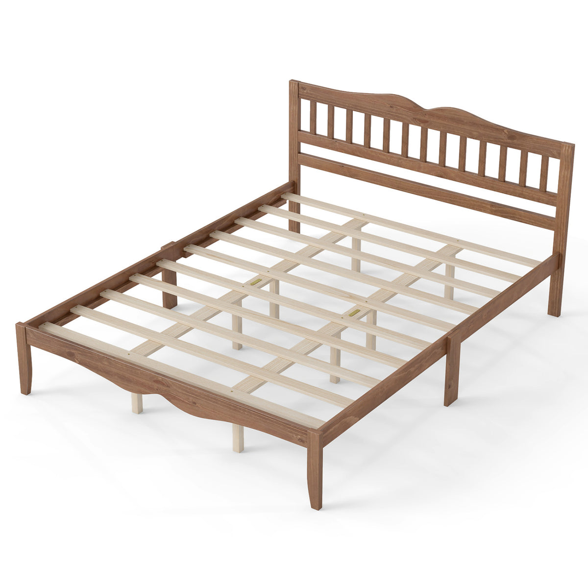 Full/Queen Size Modern Farmhouse Style Bed Frame with Solid Wood Frame White Walnut-Queensize