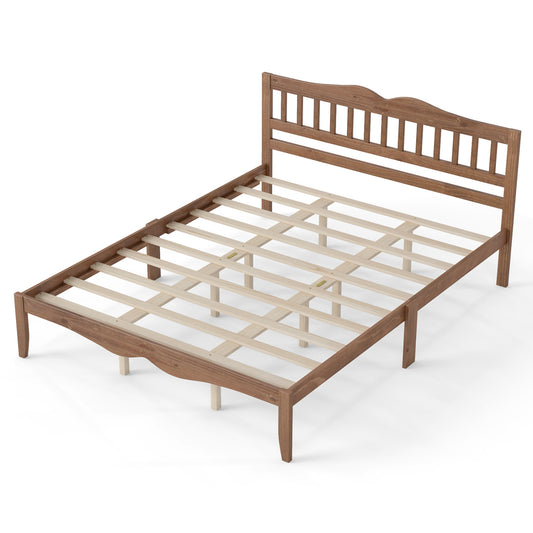 Full/Queen Size Modern Farmhouse Style Bed Frame with Solid Wood Frame White Walnut-Queensize