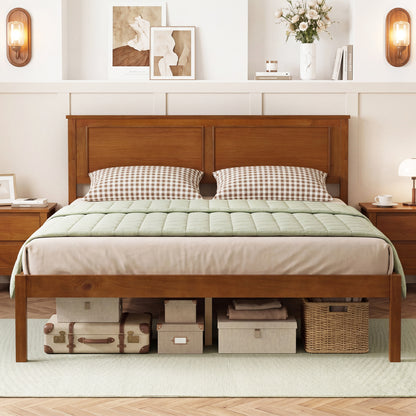 Full/Queen/Twin Size Bed Frame Farmhouse Wooden Platform Bed with Headboard-Full Size