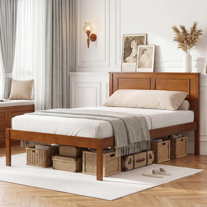 Full/Queen/Twin Size Bed Frame Farmhouse Wooden Platform Bed with Headboard-Full Size