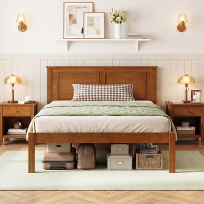 Full/Queen/Twin Size Bed Frame Farmhouse Wooden Platform Bed with Headboard-Full Size