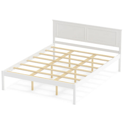 Full/Queen/Twin Size Bed Frame Farmhouse Wooden Platform Bed with Headboard White-Full Size