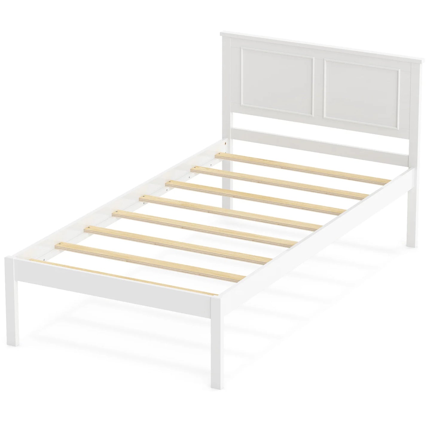Full/Queen/Twin Size Bed Frame Farmhouse Wooden Platform Bed with Headboard White-Full Size