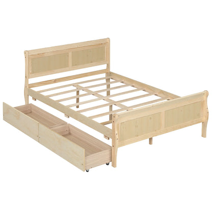 Full Size Bed Frame with 2 Storage Drawers and Footboard for Kids Teens Adults-Gray