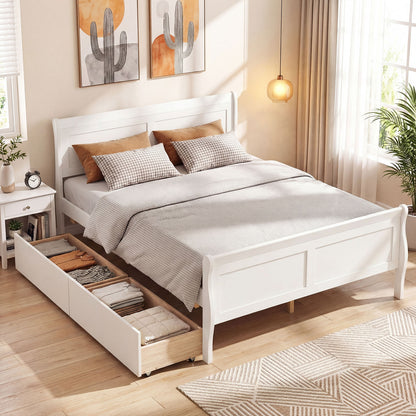 Full Size Bed Frame with 2 Storage Drawers and Footboard for Kids Teens Adults-Gray