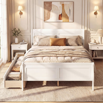 Full Size Bed Frame with 2 Storage Drawers and Footboard for Kids Teens Adults-Gray