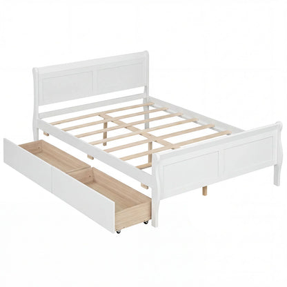 Full Size Bed Frame with 2 Storage Drawers and Footboard for Kids Teens Adults-Gray