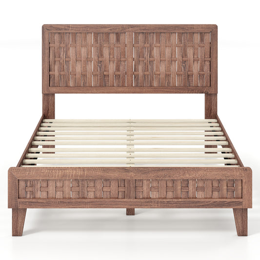 Full Size Bed Frame Mid Century with Woven Accent Headboard