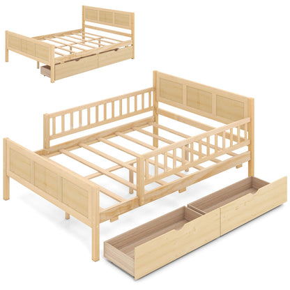 Full Size Bed Frame with Storage Drawers Natural