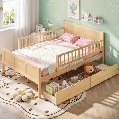 Full Size Bed Frame with Storage Drawers Natural