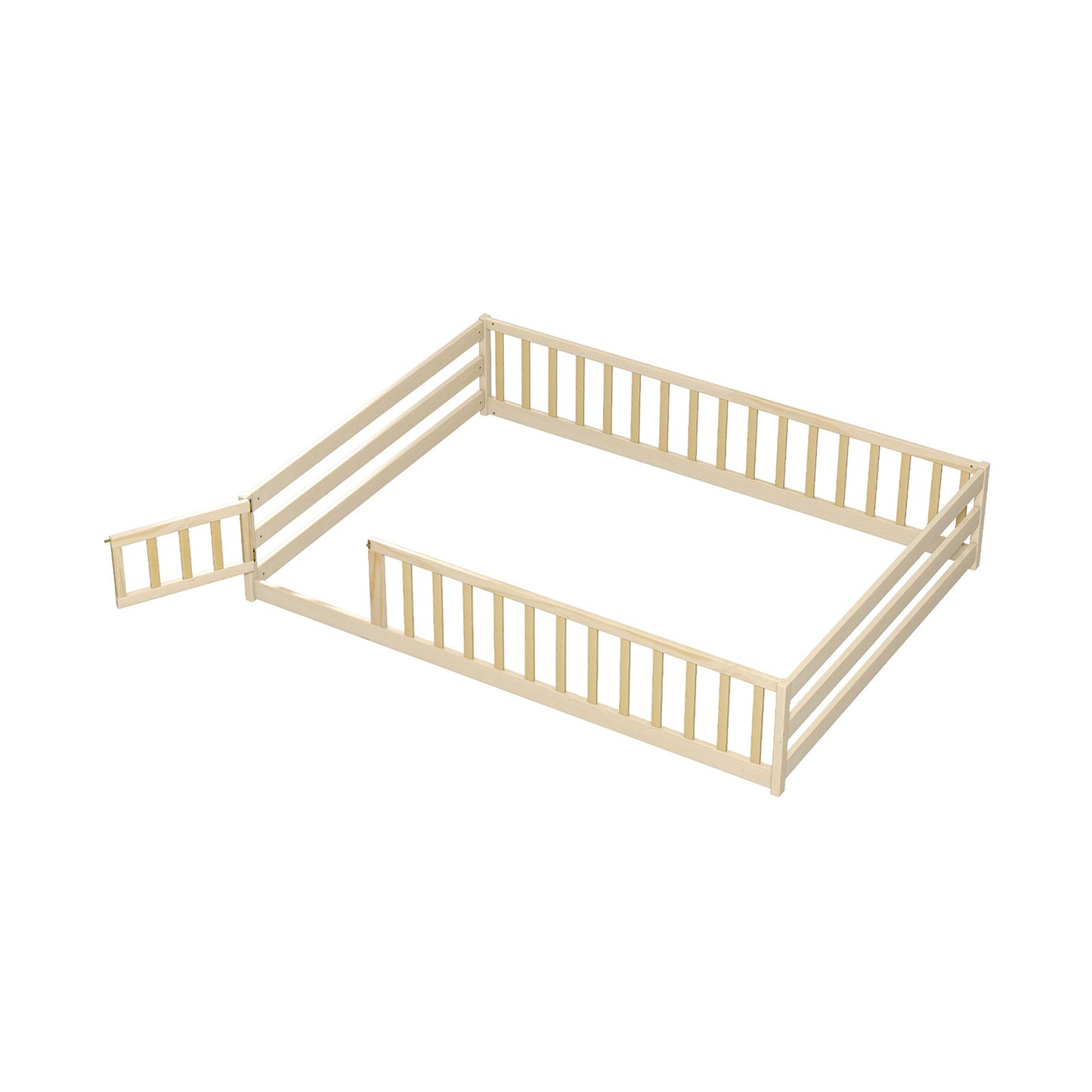 Full Size Floor Bed with Full Length Safety Guardrails-Dark Green