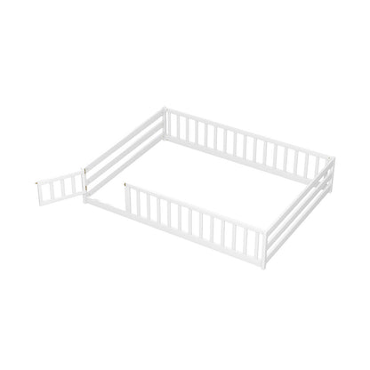 Full Size Floor Bed with Full Length Safety Guardrails-Dark Green