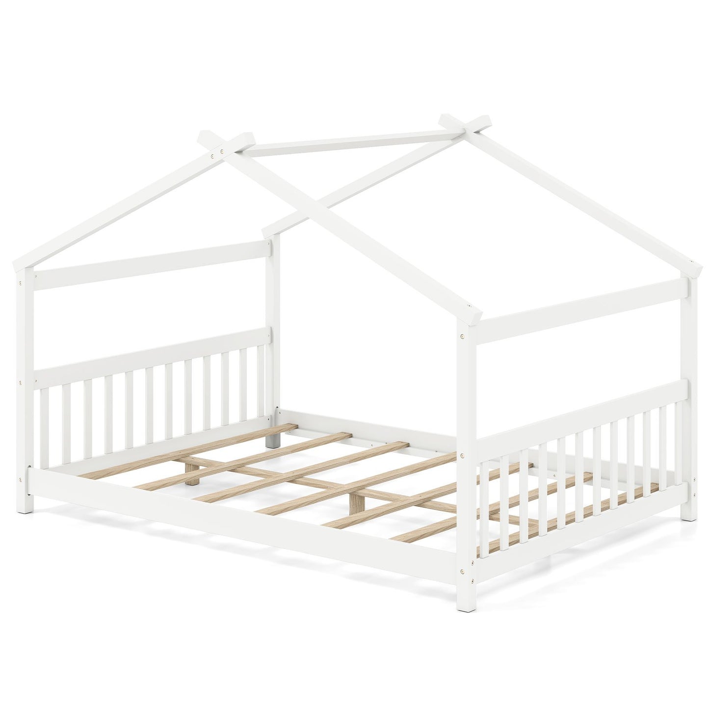 Full Size House Bed Montessori Floor Bed with Headboard-Gray
