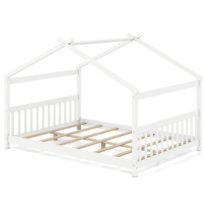 Full Size House Bed Montessori Floor Bed with Headboard-Gray
