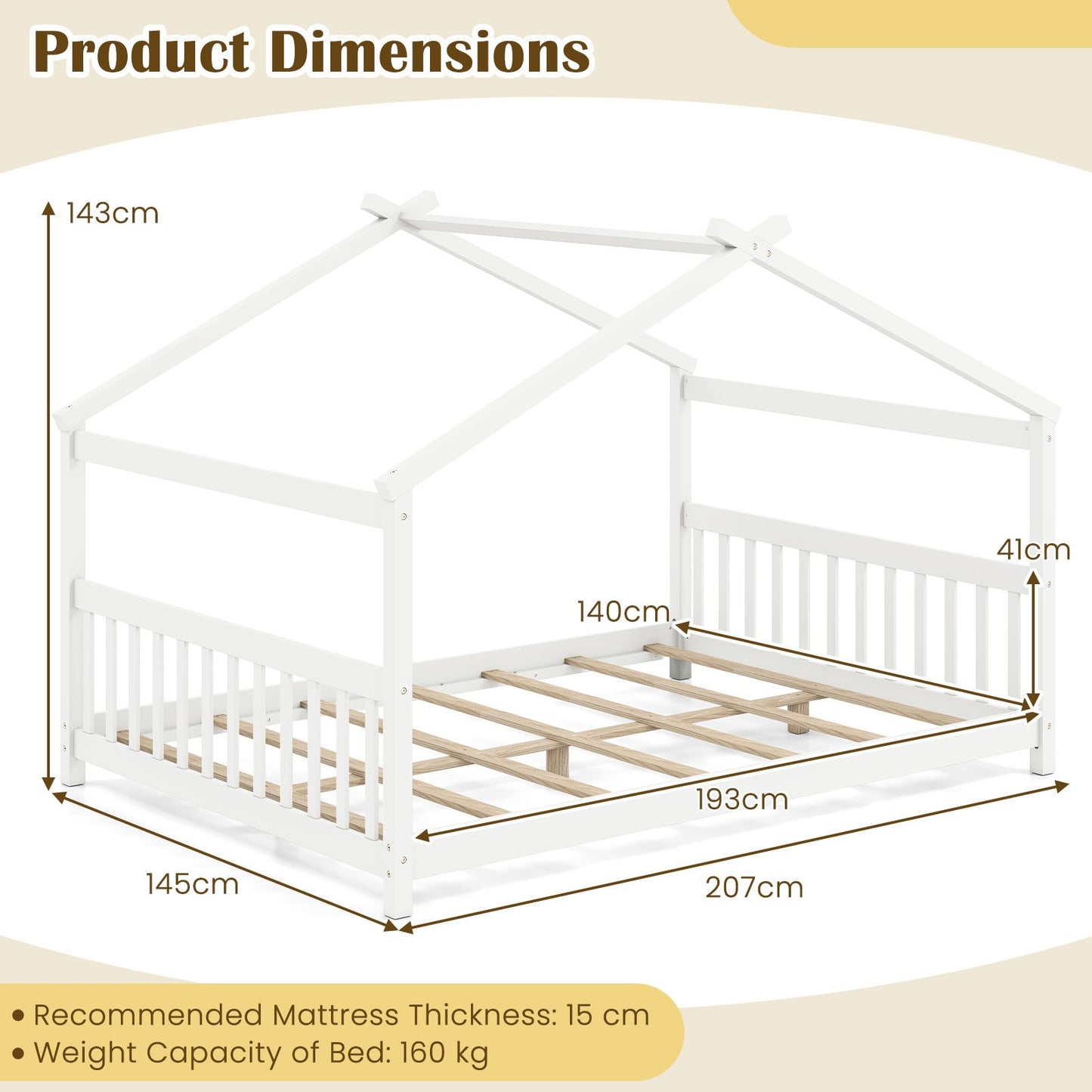 Full Size House Bed Montessori Floor Bed with Headboard-Gray