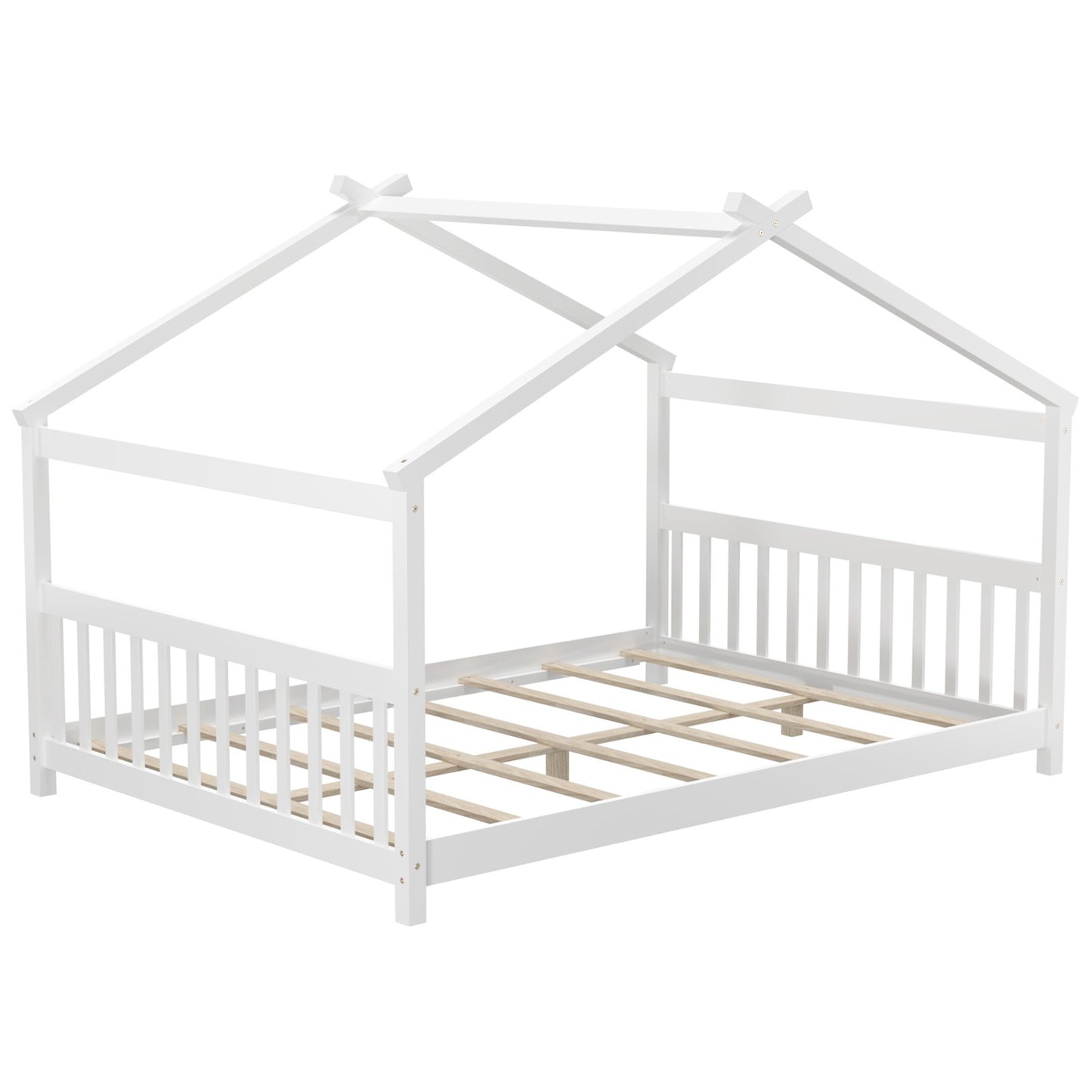 Full Size House Bed Montessori Floor Bed with Headboard-Gray