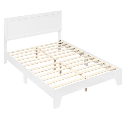 Modern walnut full size bed frame with headboard, no box spring needed, sleek bedroom furniture by Wilsons Home Store