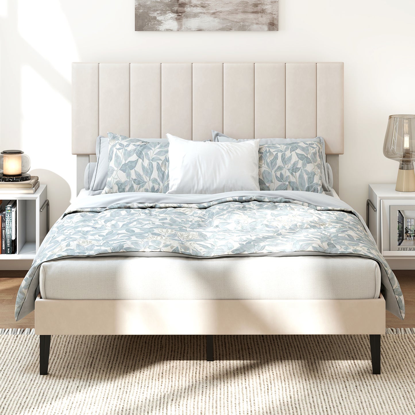 Queen Size Velvet Upholstered Platform Bed Frame