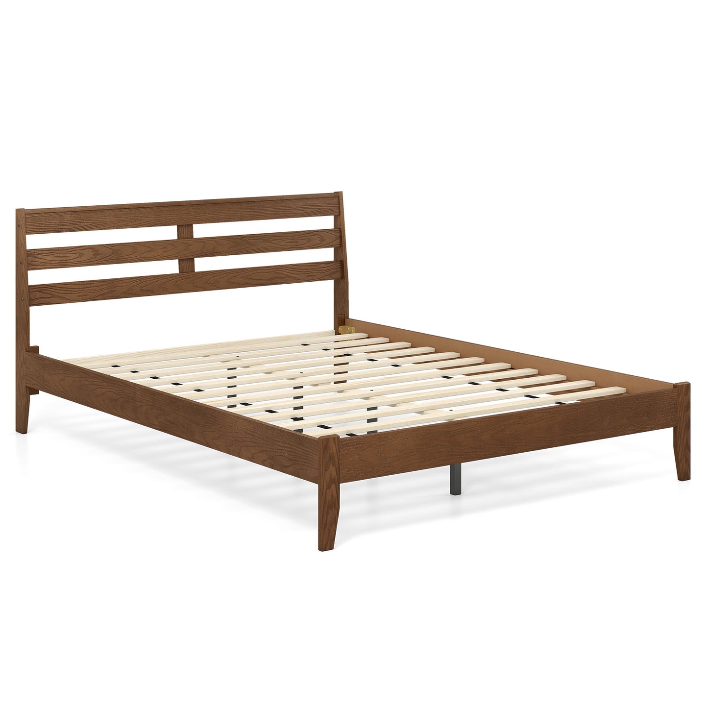Full Size Wood Platform Bed Frame with Slat Headboard