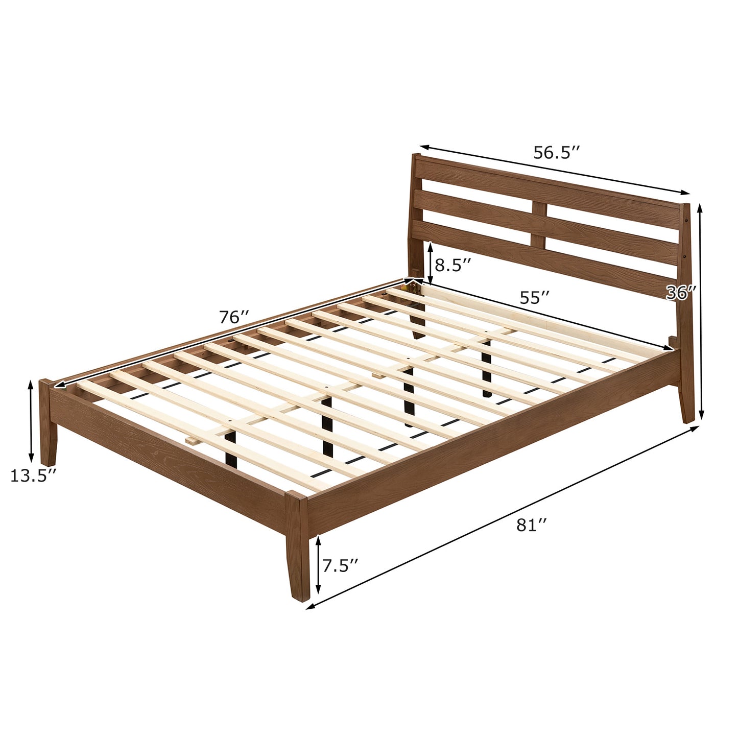 Full Size Wood Platform Bed Frame with Slat Headboard