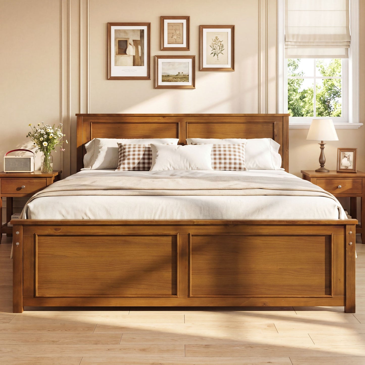 Twin Size Wooden Platform Bed Frame with Headboard