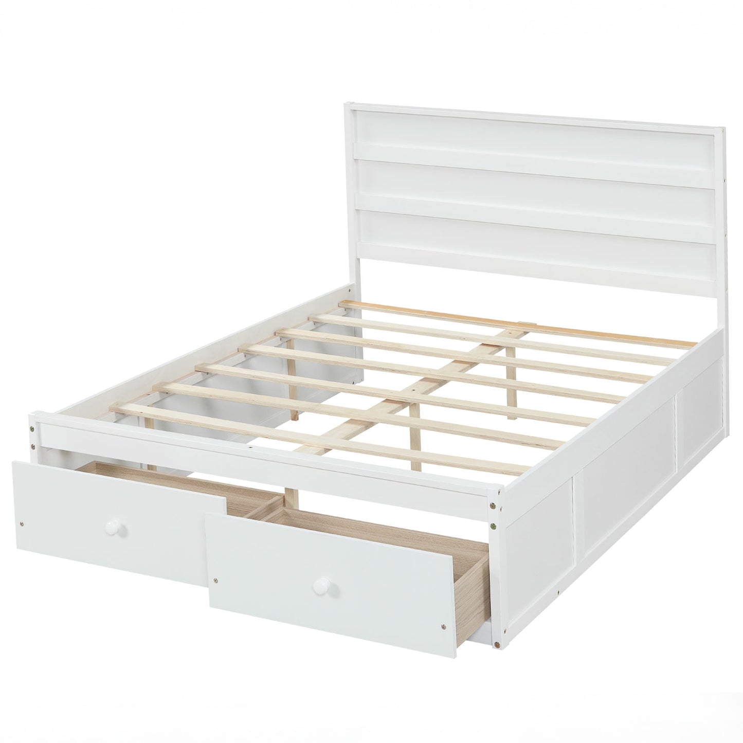 Full Size Wooden Platform Bed Frame with Storage Drawers-Gray