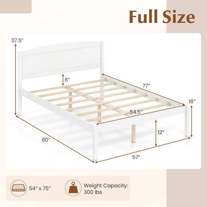 Full Size Wooden Platform Bed Frame with Curved Headboard-Walnut